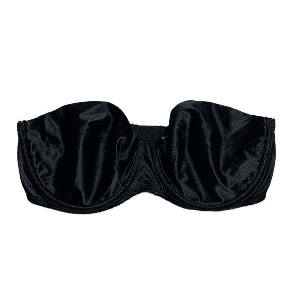 90s Vintage Lily of France Black Satin Strapless Bra 36C - Picture 1 of 4